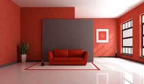 Picture of SoHo Living room Paint Job. New York Painting Company. White Ceiling and Red Walls with Black trim.